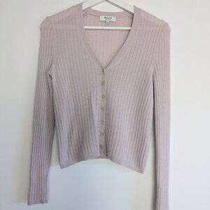 MADEWELL 100% Cashmere Ribbed Slim Cardigan Exotic Lavender Soft Luxe S